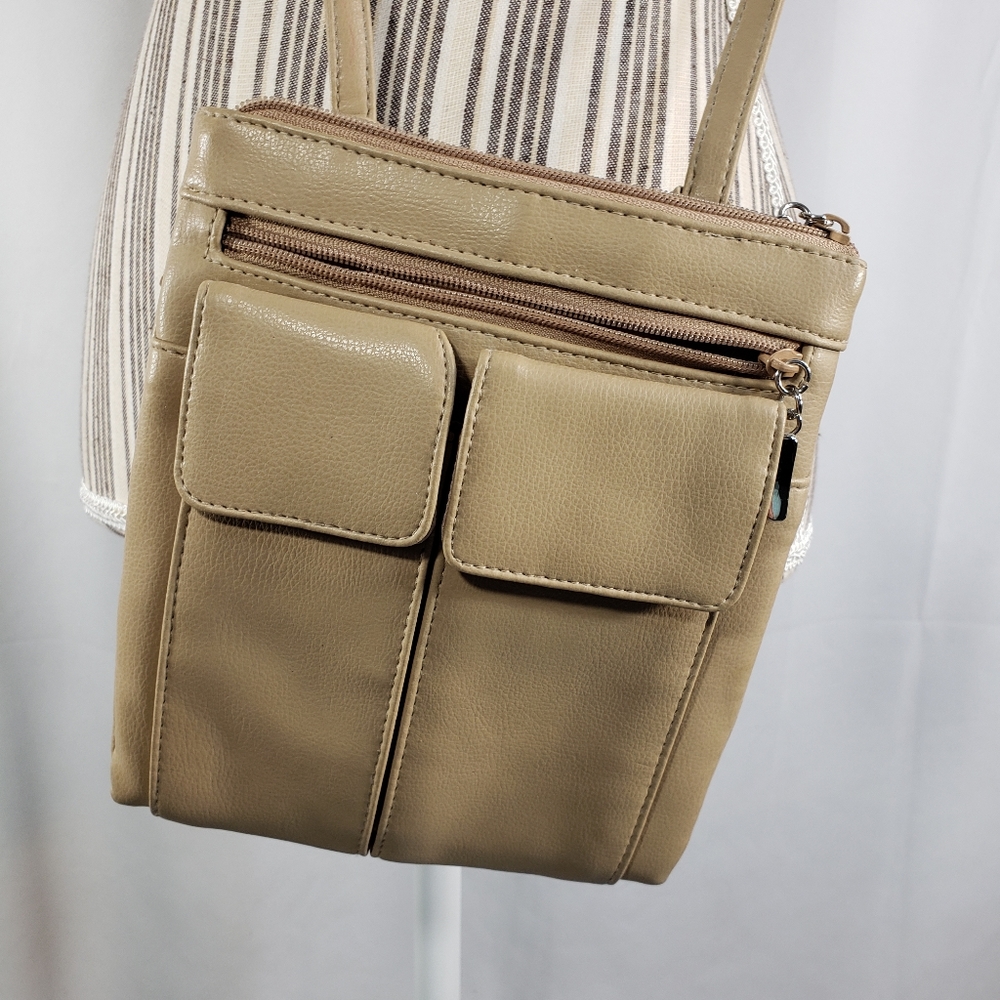 Designer Tan Crossbody Bag w/Built-in Wallet Purse Pocketbook
